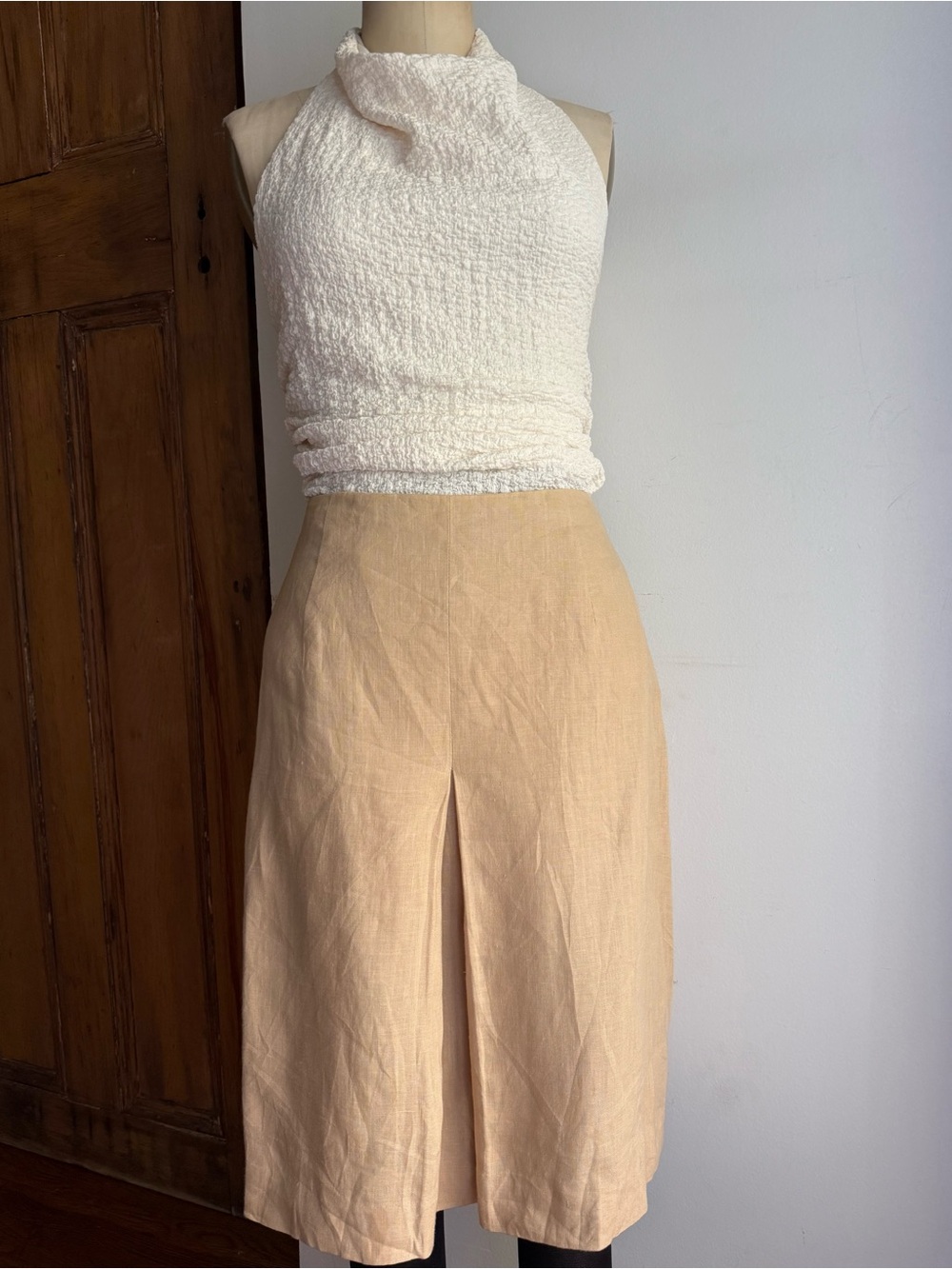 Brooks Brothers Camel Tan Linen Midi Skirt Minimalist Tailored Classic